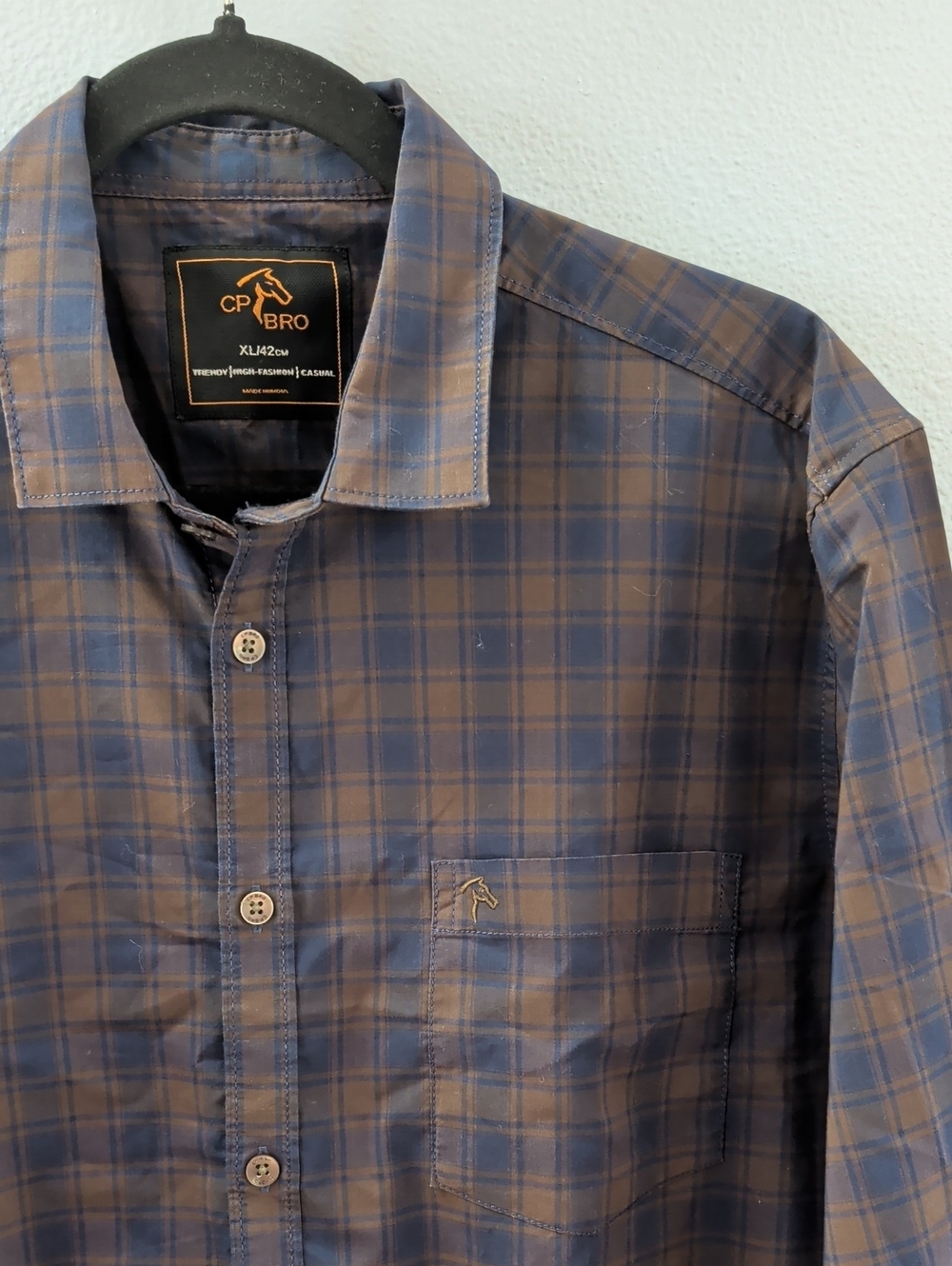 CP Bro Men’s Blue and Brown Plaid Button-Up Shirt